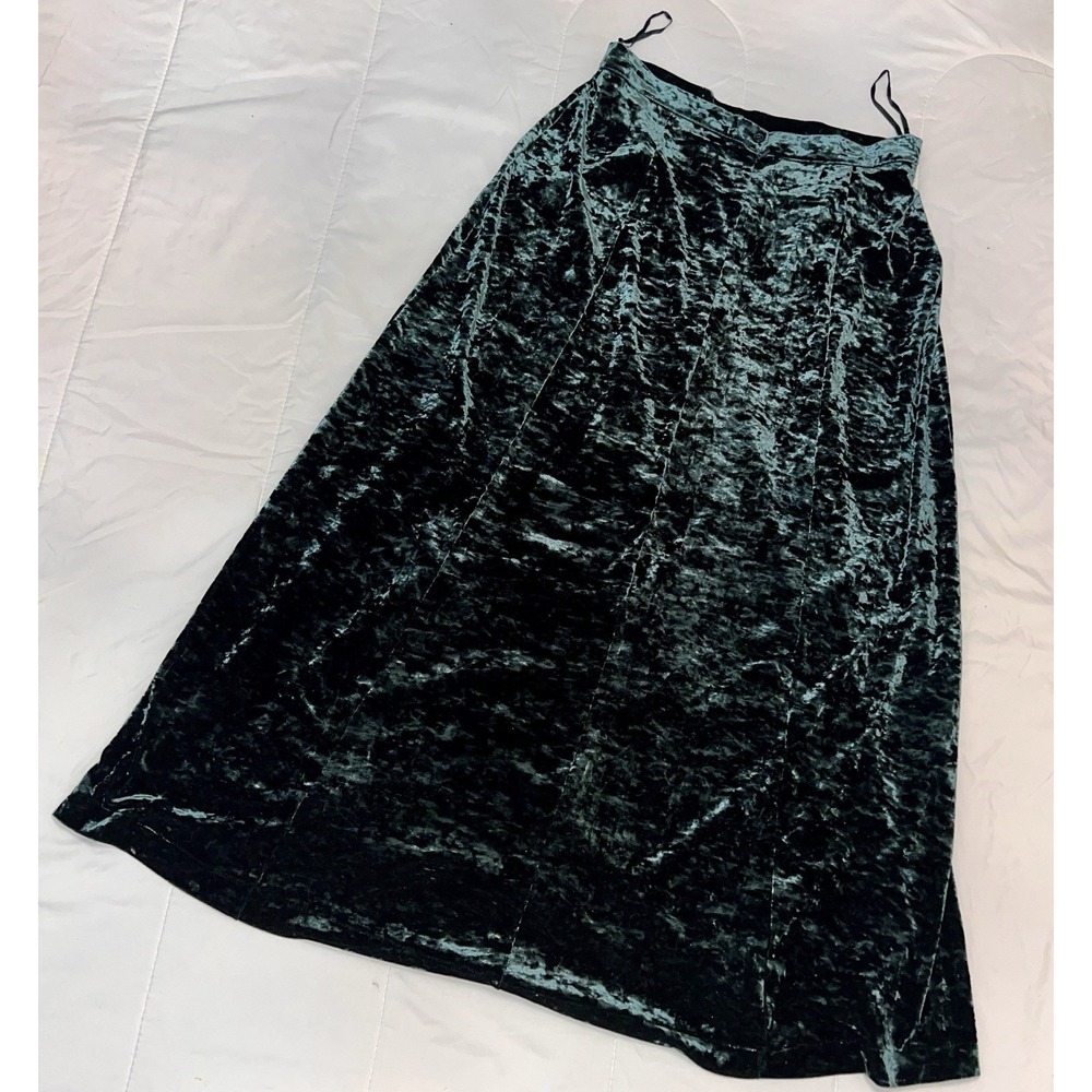 Preston & York Womens Size 12 Dark Green‎ Crushed Velvet Y2K 90s Long Skirt